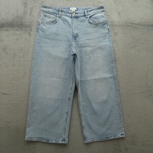 H &M Jeans Women's  Size 14 Blue High-Rise Wide-Leg Crop Denim 26" Inseam